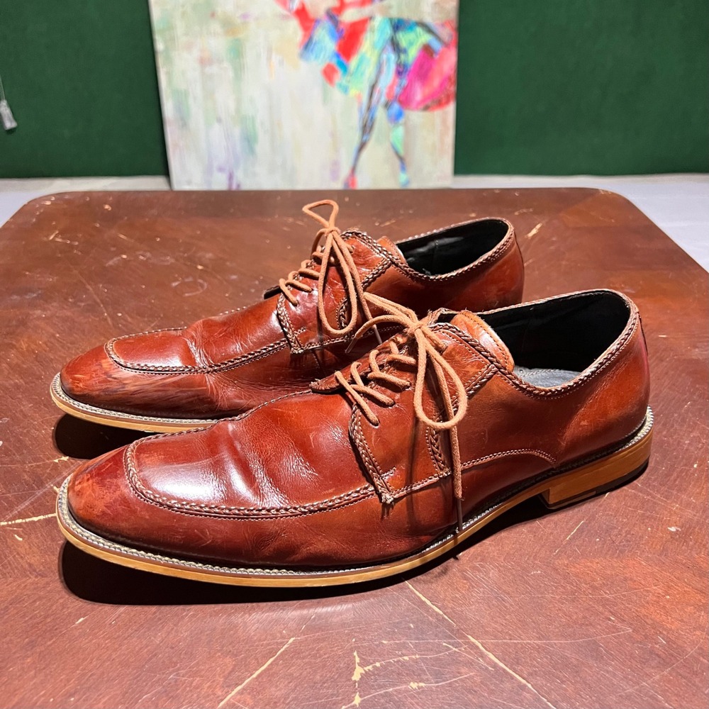 Stacy Adams Dickinson Mens Cognac Brown Leather Moc Oxford Shoes 24971-221 13M